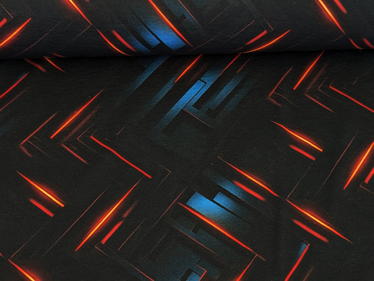 Eigenproduktion Baumwolljersey 3D Blocks auf Schwarz