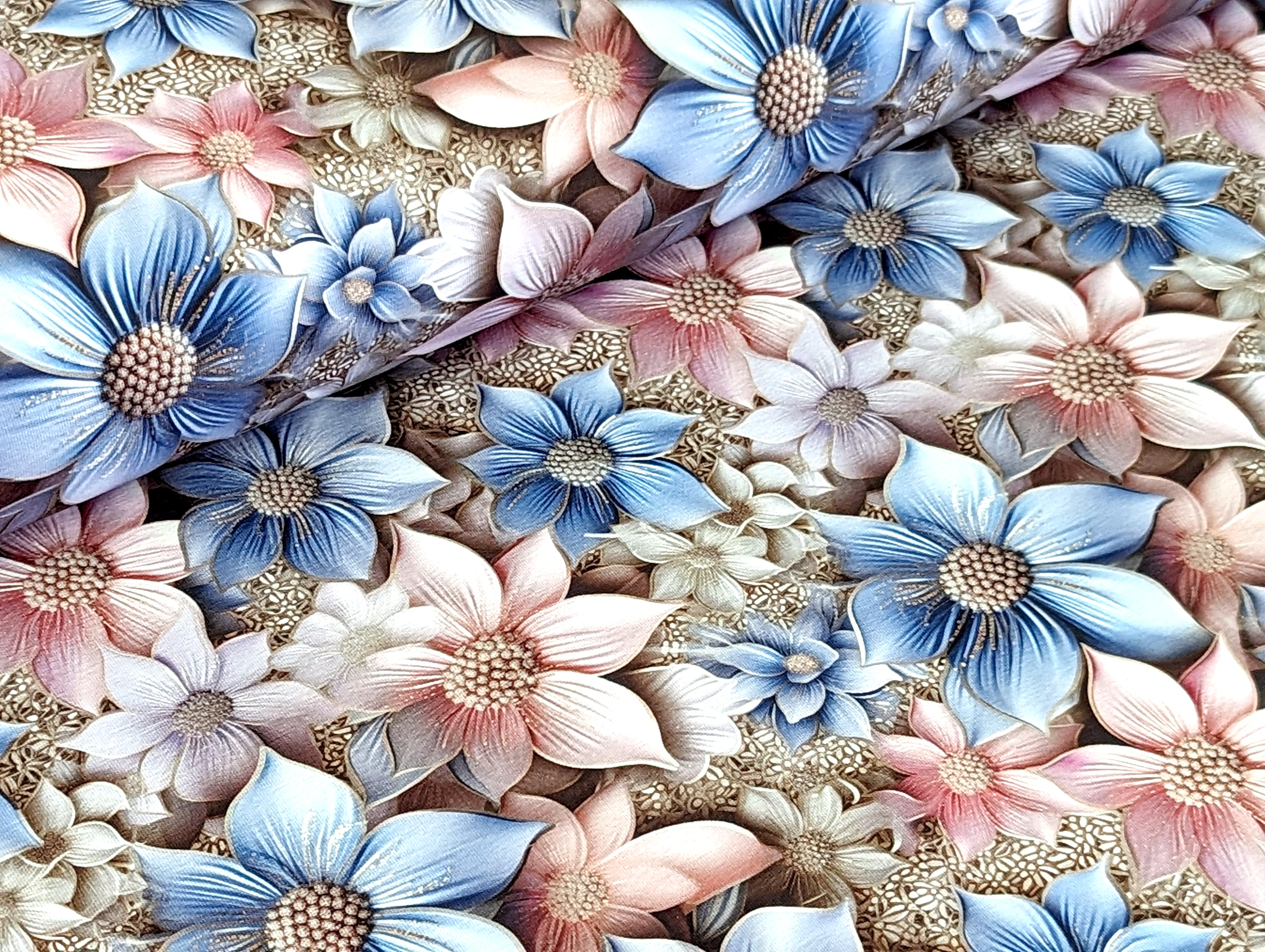 In-house production Organic Cotton Jersey Dreamy Blossoms Pastel Shades Light Blue/Pink