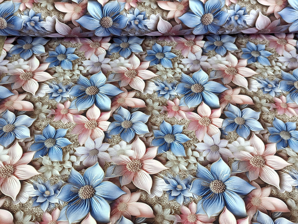 In-house production Organic Cotton Jersey Dreamy Blossoms Pastel Shades Light Blue/Pink