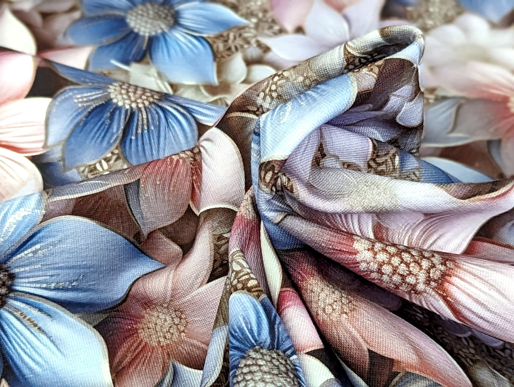 In-house production Organic Cotton Jersey Dreamy Blossoms Pastel Shades Light Blue/Pink