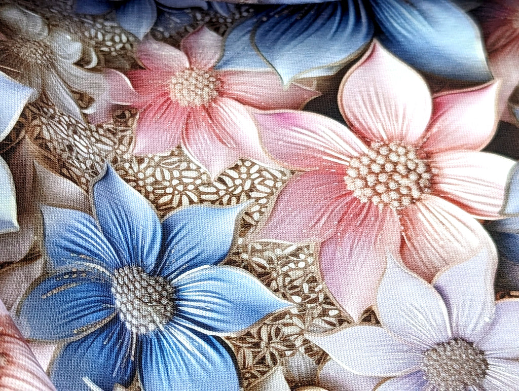 In-house production Organic Cotton Jersey Dreamy Blossoms Pastel Shades Light Blue/Pink