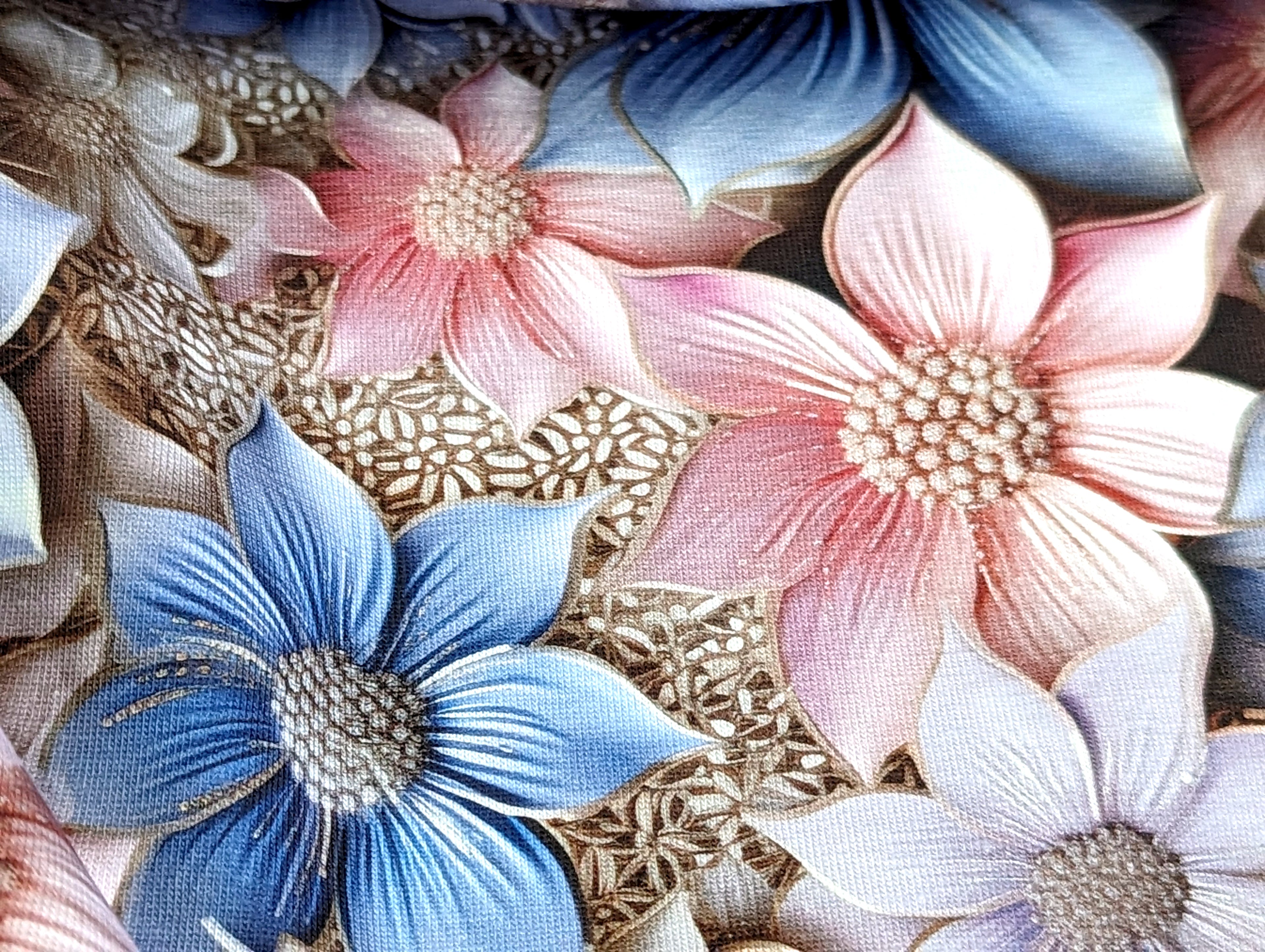 In-house production Organic Cotton Jersey Dreamy Blossoms Pastel Shades Light Blue/Pink