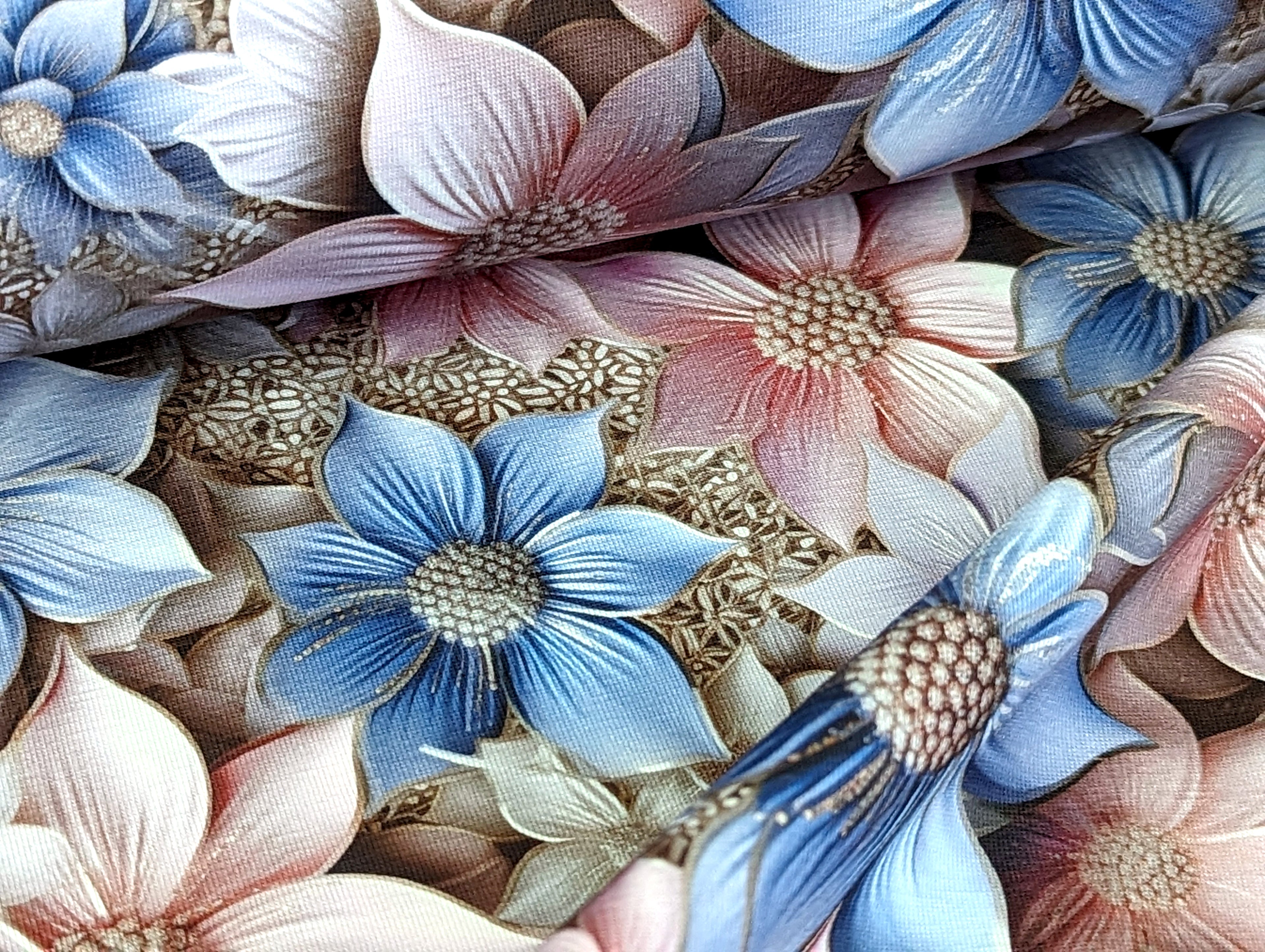 In-house production Organic Cotton Jersey Dreamy Blossoms Pastel Shades Light Blue/Pink