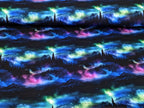 Eigenproduktion Bio Baumwolljersey Magischer Wald Berge Nordlichter auf Schwarz
