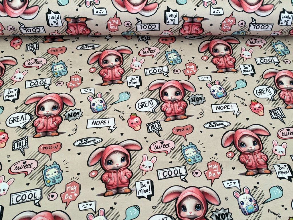 Eigenproduktion Baumwolljersey Sweet Hasengirl auf Beige