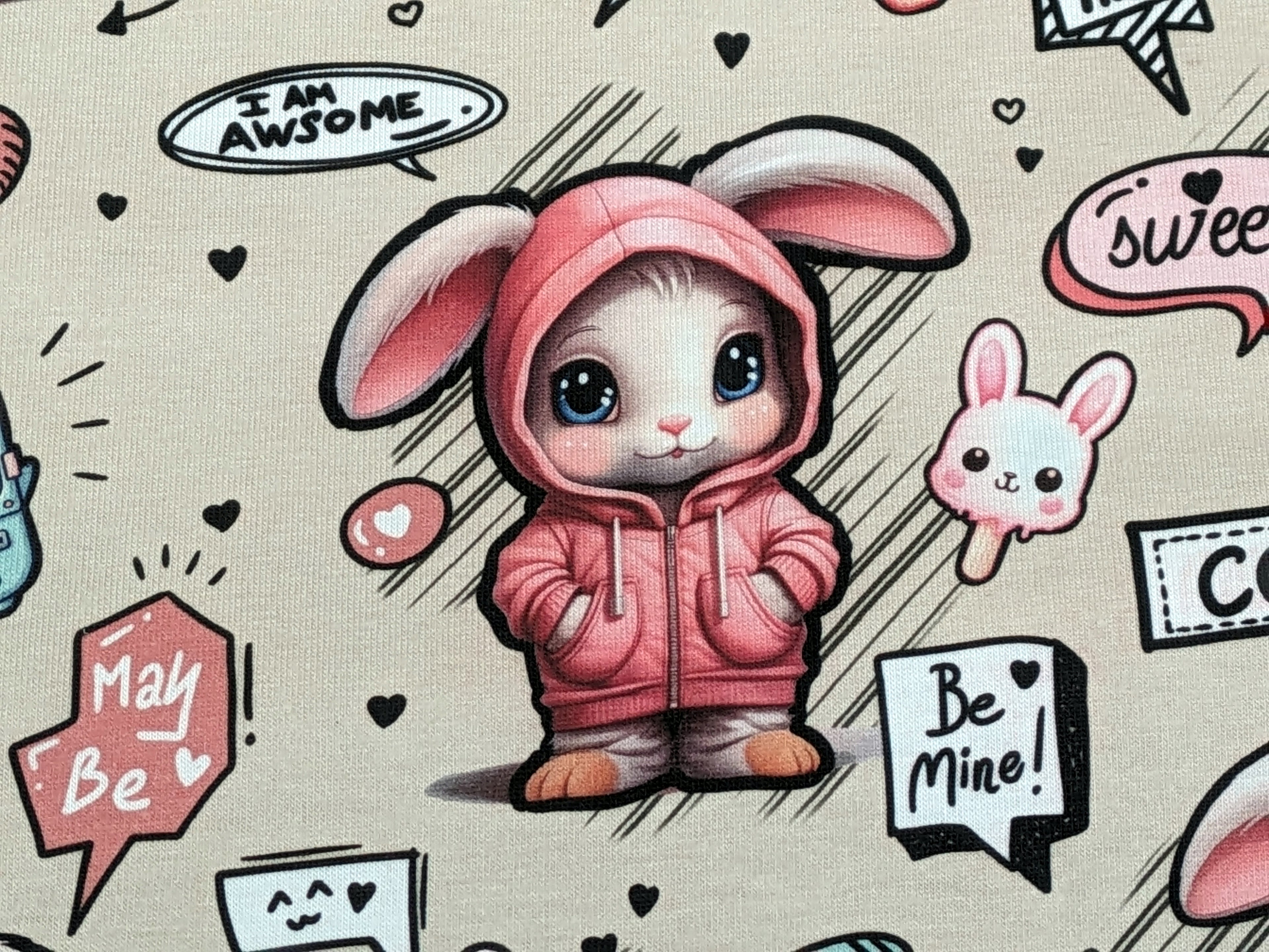 Eigenproduktion Baumwolljersey Sweet Hasengirl auf Beige