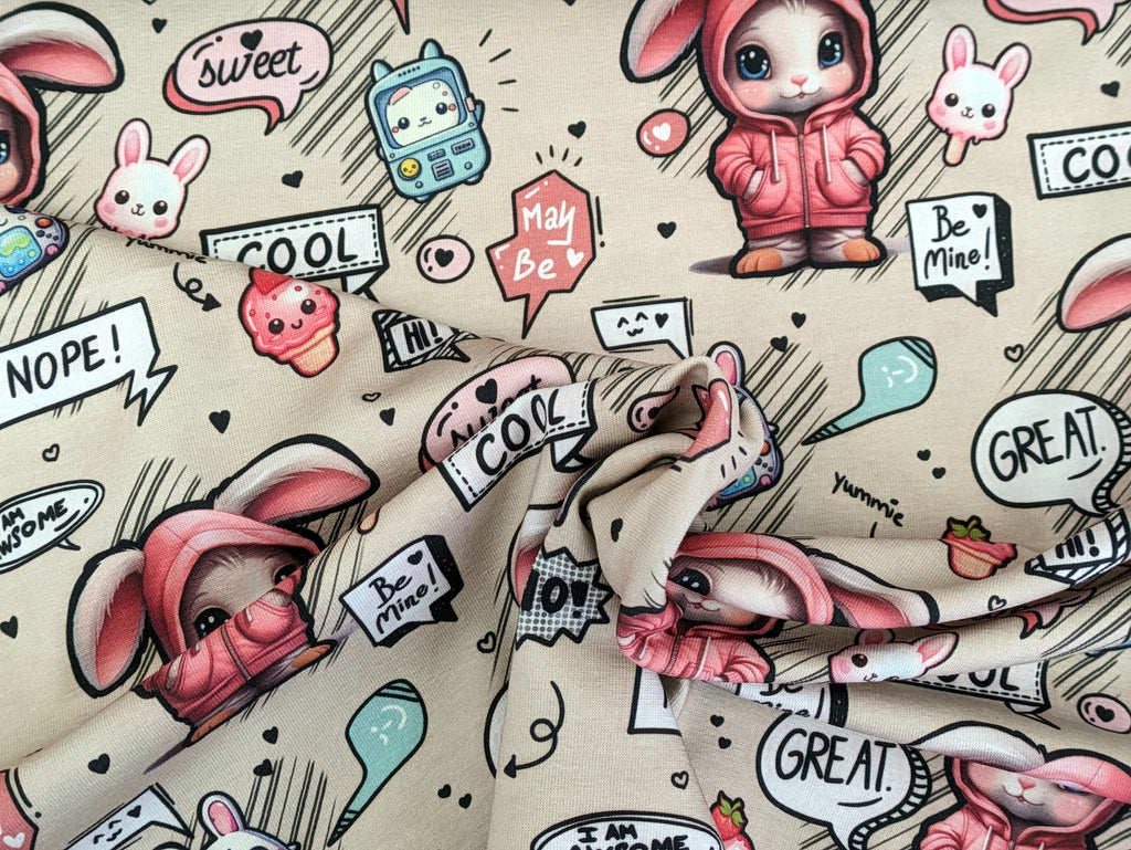 Eigenproduktion Baumwolljersey Sweet Hasengirl auf Beige