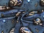 In-house production cotton jersey Speedy Police Motorcycle on Denim Blue