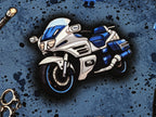 In-house production cotton jersey Speedy Police Motorcycle on Denim Blue