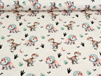 Eigenproduktion Baumwolljersey Aquarell Kinder Dinos auf Beige