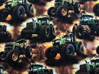 Eigenproduktion Baumwolljersey Farm Traktor Traktoren Grün/Braun