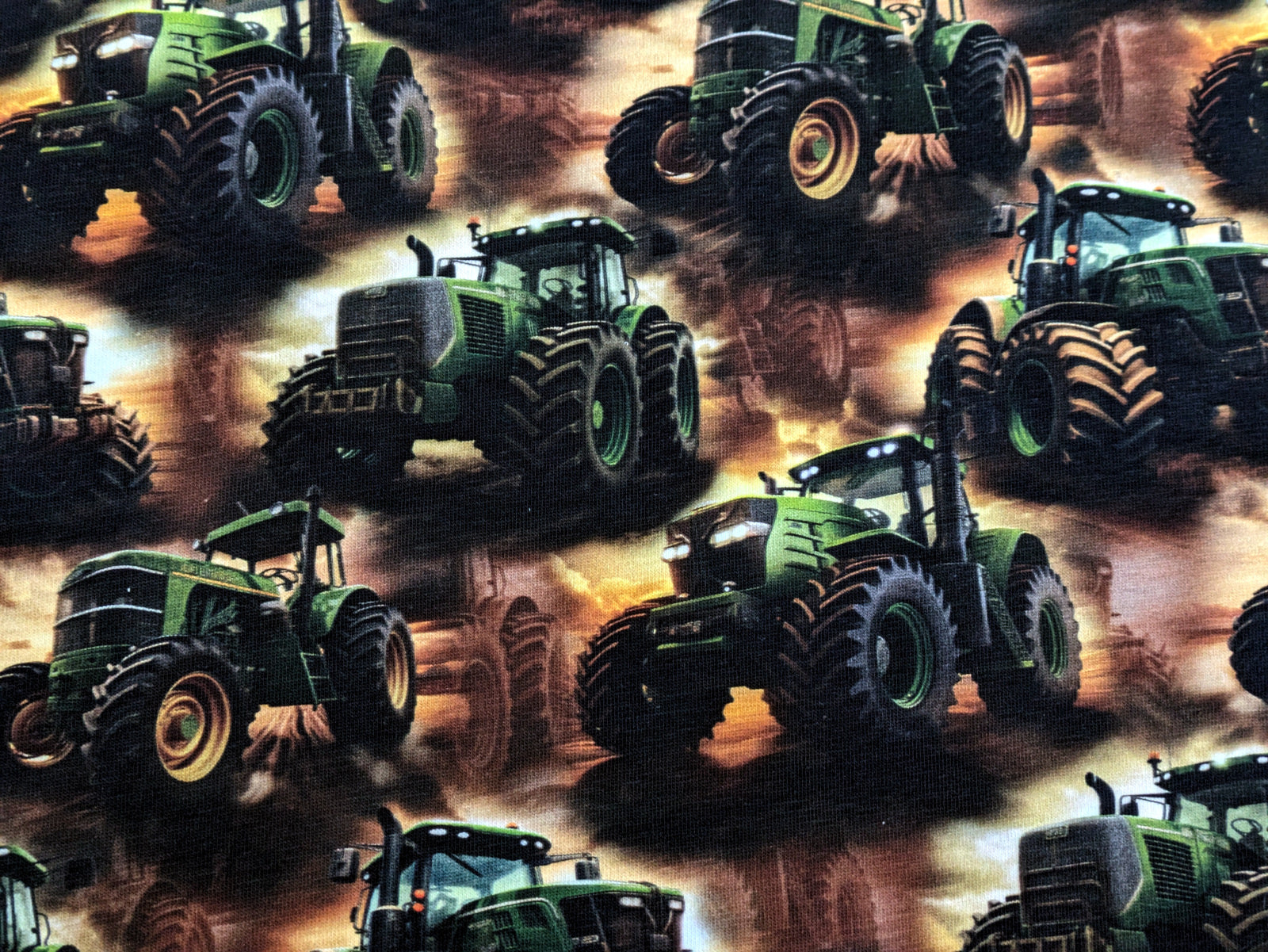 Eigenproduktion French Terry Farm Traktor Traktoren Grün/Braun