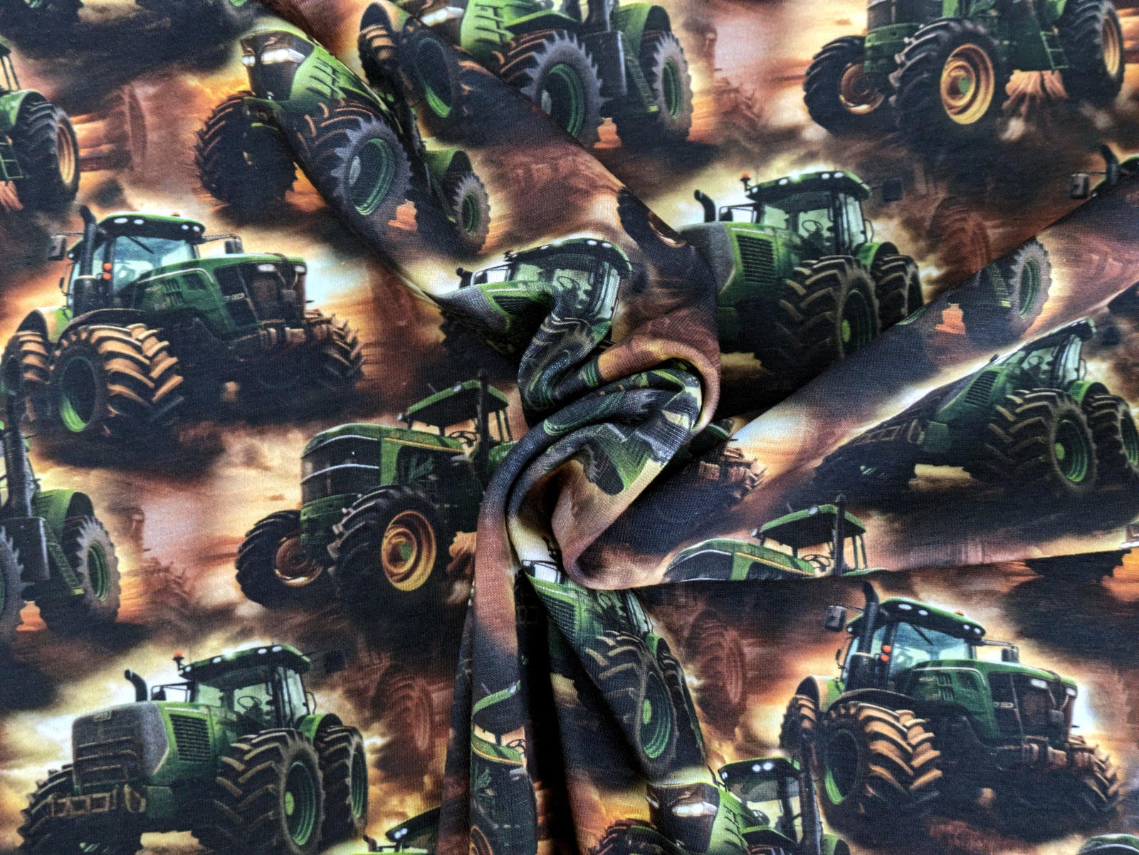 Eigenproduktion French Terry Farm Traktor Traktoren Grün/Braun