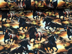 In-house Production Cotton Jersey Wild Horses on Brown