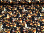 In-house Production Cotton Jersey Wild Horses on Brown