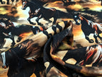 In-house Production Cotton Jersey Wild Horses on Brown