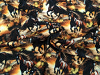 In-house Production Cotton Jersey Wild Horses on Brown