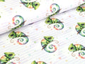 In-house production Cotton Jersey Chami the Chameleon on Stripes White