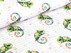 In-house production Cotton Jersey Chami the Chameleon on Stripes White