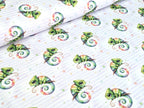 In-house production Cotton Jersey Chami the Chameleon on Stripes White
