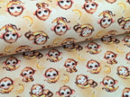 In-house production Cotton jersey Baby monkey and his banana on yellow