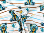 In-house Production Cotton Jersey Watercolor Stripes Teddy on White