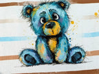 In-house Production Cotton Jersey Watercolor Stripes Teddy on White