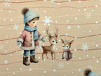Eigenproduktion Baumwolljersey Winter Kind mit Rehkitzen auf Braunbeige