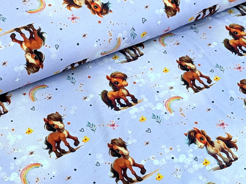In-house production Cotton Jersey Rainbow Pony on Lilac