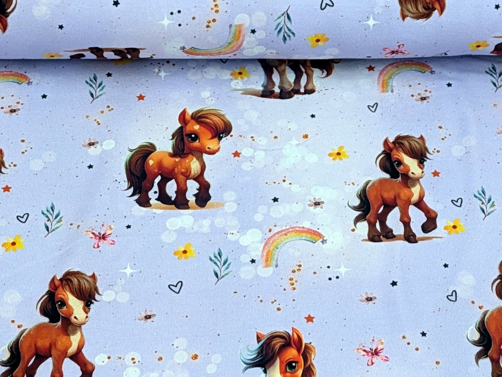 In-house production Cotton Jersey Rainbow Pony on Lilac