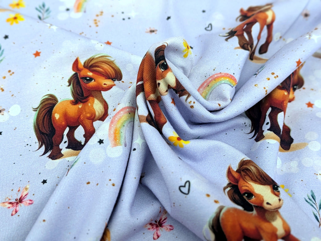 In-house production Cotton Jersey Rainbow Pony on Lilac