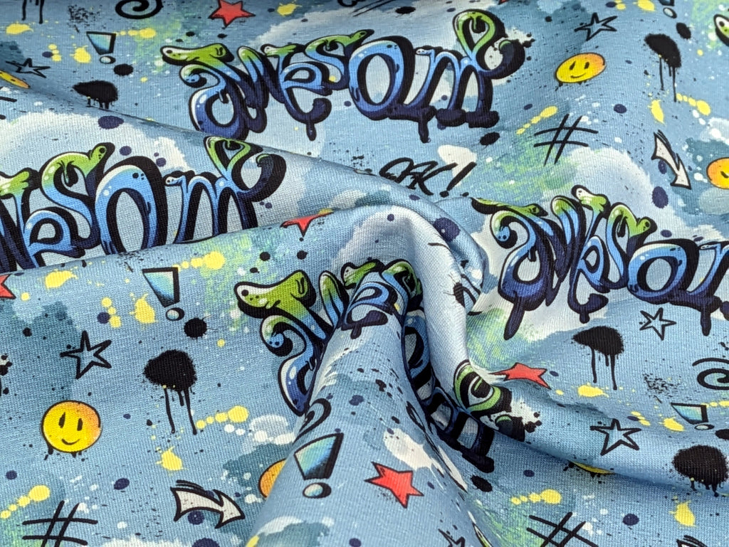 In-house Production Organic Cotton Jersey Awesome Cool Kid on Light Blue