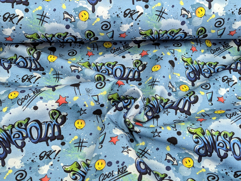 In-house Production Organic Cotton Jersey Awesome Cool Kid on Light Blue