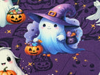 Eigenproduktion Baumwolljersey Gruselige Kleine Geister Halloween Lila -In Produktion -