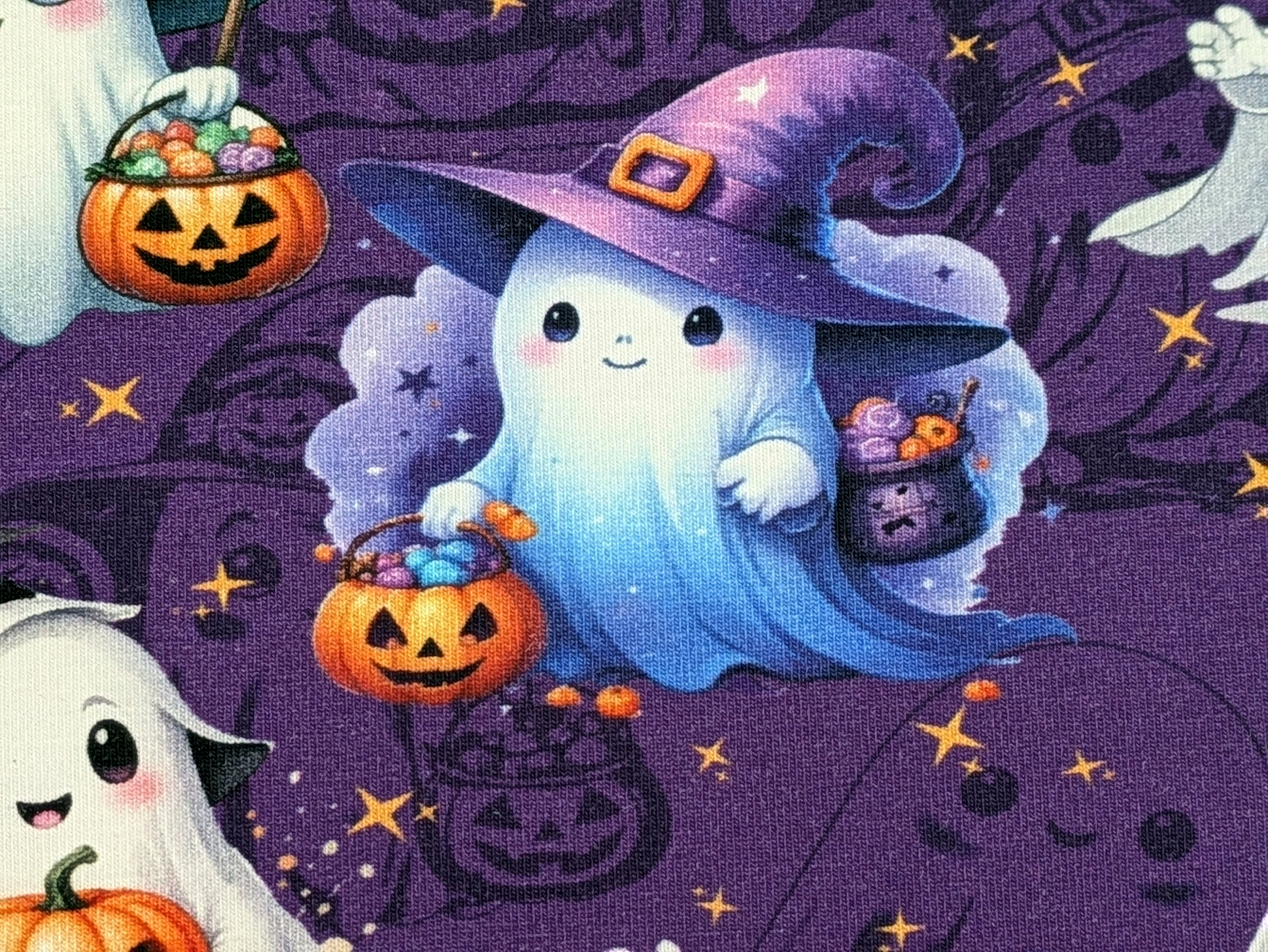 Eigenproduktion Baumwolljersey Gruselige Kleine Geister Halloween Lila -In Produktion -