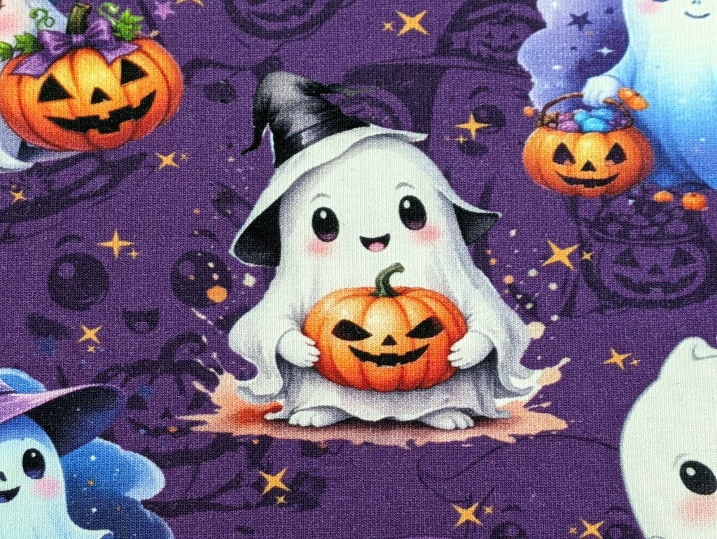 Eigenproduktion Baumwolljersey Gruselige Kleine Geister Halloween Lila -In Produktion -