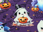 Eigenproduktion Baumwolljersey Gruselige Kleine Geister Halloween Lila -In Produktion -