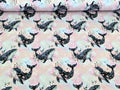 Reststück Eigenproduktion Baumwolljersey Blumen Wal auf Rosa Pastell 43 x 165 cm