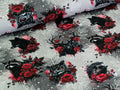 Eigenproduktion Baumwolljersey Wildtiere mit Rosen auf Grau