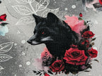 Eigenproduktion Baumwolljersey Wildtiere mit Rosen auf Grau