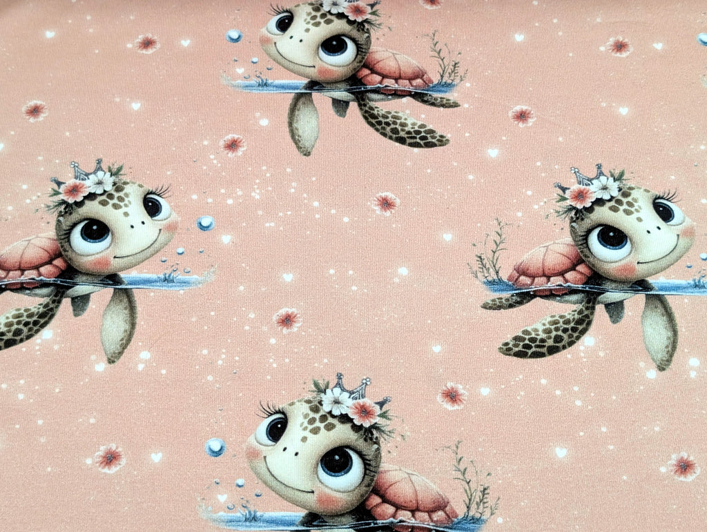In-house production Cotton Jersey Turtles Girl on Apricot