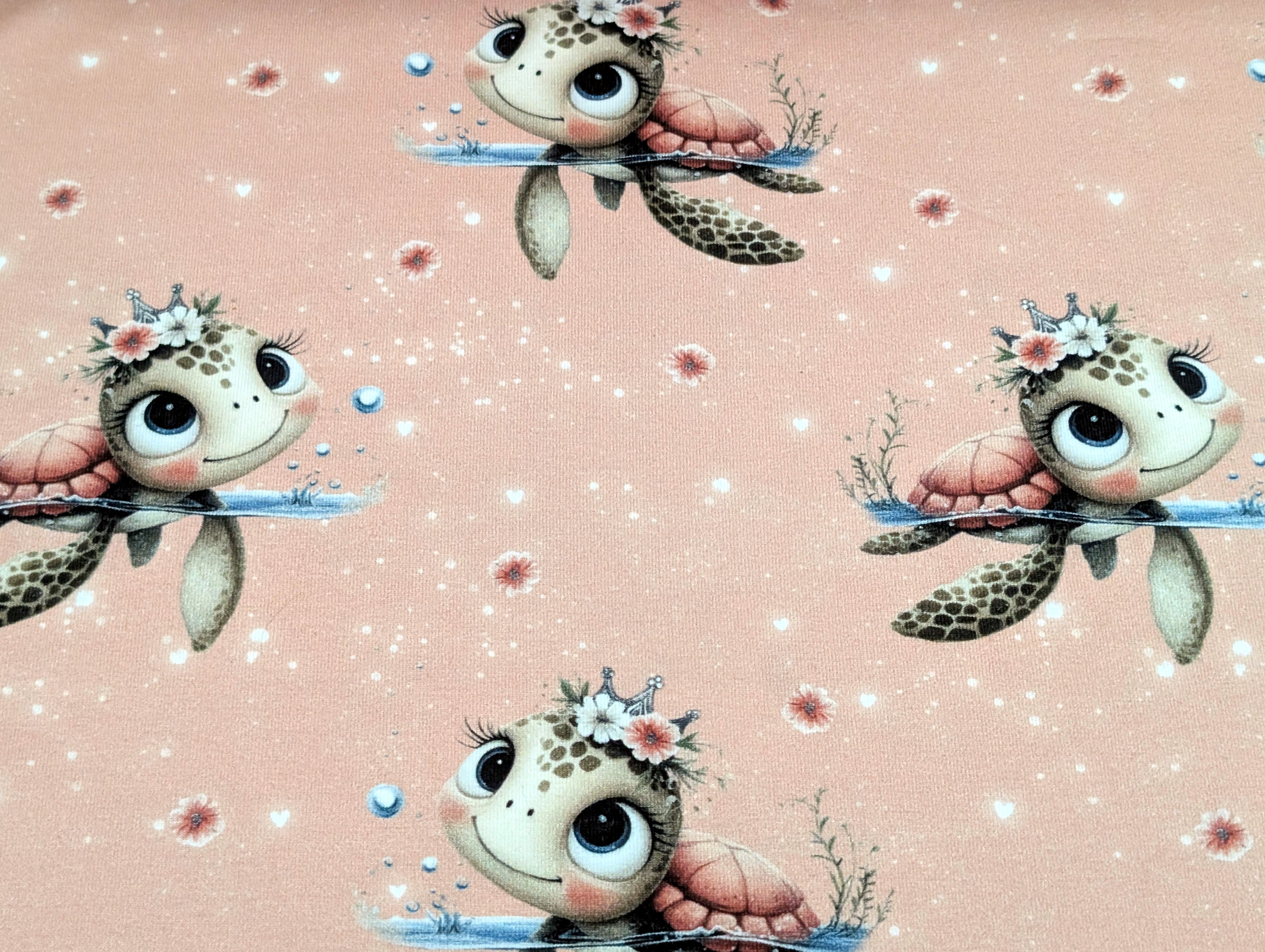 In-house production Cotton Jersey Turtles Girl on Apricot