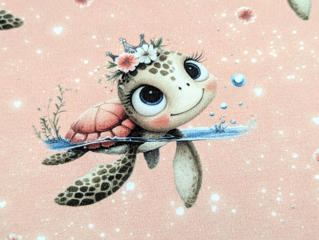 In-house production Cotton Jersey Turtles Girl on Apricot