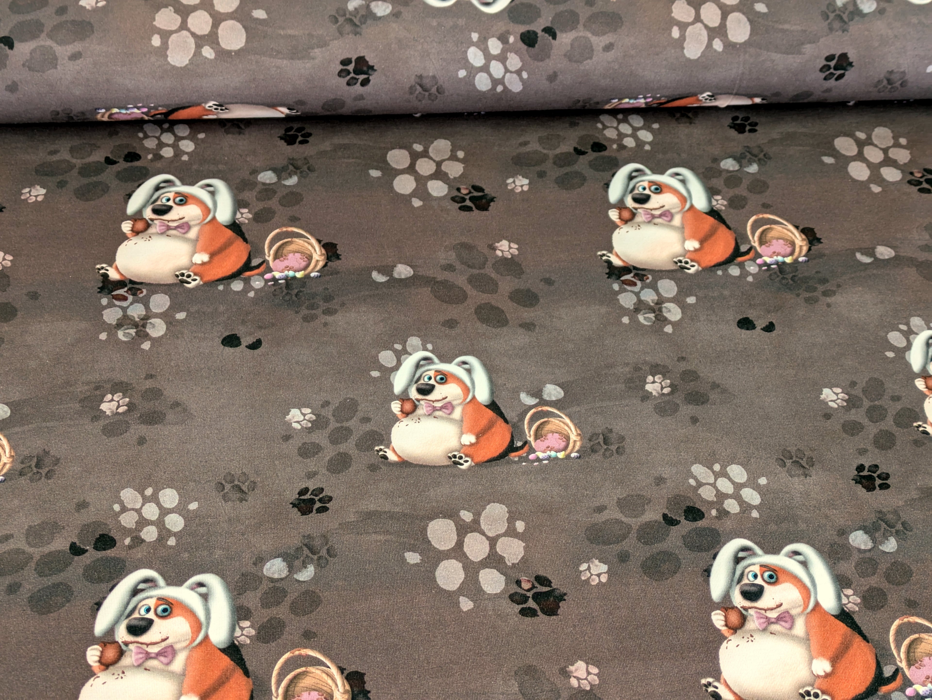 Own Production Cotton Jersey Chunky Little Muncher Eats Too Much Easter Brown/Grey