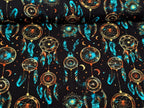 In-house production Cotton Jersey Dreamcatcher Turquoise on Black