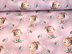 In-house production cotton jersey Happy Girl with Cat on Pink