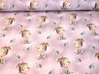 In-house production cotton jersey Happy Girl with Cat on Pink