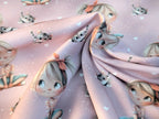 In-house production cotton jersey Happy Girl with Cat on Pink