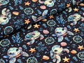 Eigenproduktion Baumwolljersey Maritim Meerestier Schildkröte auf Blau