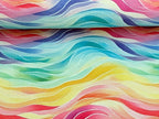 Eigenproduktion French Terry Regenbogen Wellen auf Pastell